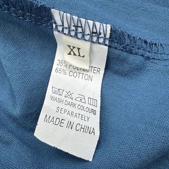 Blue Top Birds Dandelions Short Sleeve Buttons Size XL Lightweight - Picture 3 of 8